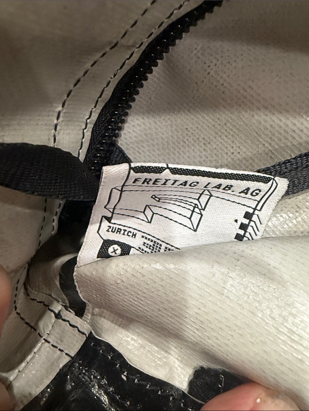 FREITAG Grey & Black Graphic Shoulder Bag with Detachable Pouch. - Picture 9 of 16